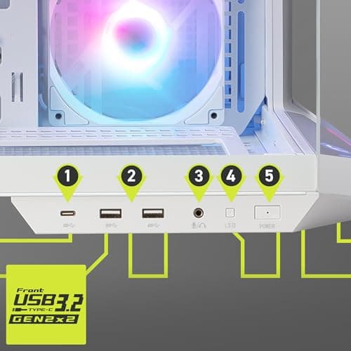 MSI MAG PANO 100R PZ ATX Mid Tower White Tempered Glass Side Panel and USB 3.2 Gen 2 Type-C USB 3.2 Gen 1 Type-A image