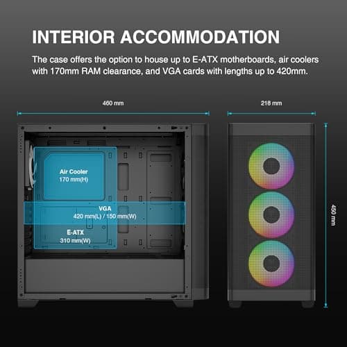 GAMDIAS ATHENA M3 ATX Mid Tower Black with Tempered Glass Side Panel and USB 3.2 Gen 2 Type-C, USB 3.2 Gen 1 Type-A image