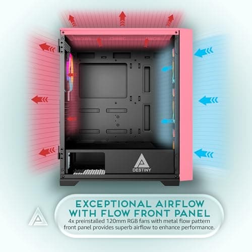 Apevia Destiny Flow ATX Mid Tower Pink Tempered Glass Side Panel image