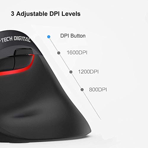 J-Tech Digital Wireless Ergonomic Vertical Mouse with Nano Transceiver, 3 DPI, Windows Mac, Black [V628M-2.4G] image