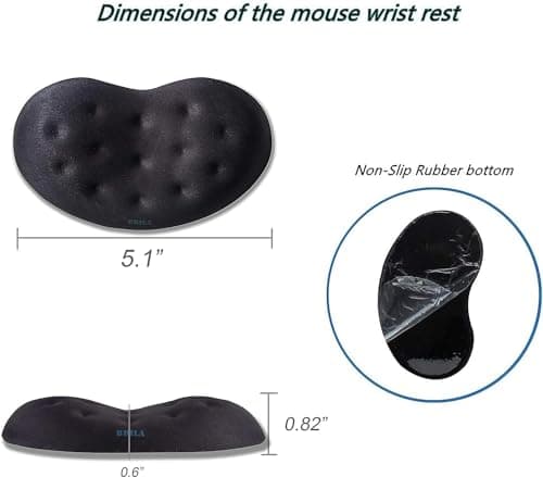 BRILA Ergonomic Memory Foam Mouse Wrist Rest Support Pad Cushion for Computer, Laptop, Office Work, PC Gaming - Massage Holes Design - Wrist Pain Relief (Black Mouse Wrist Rest) image