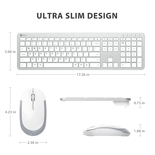 iClever Wireless Keyboard and Mouse - Rechargeable Wireless Keyboard Ergonomic Full Size Design with Number Pad, 2.4G Stable Connection Slim White Keyboard and Mouse for Windows, Mac OS Computer image