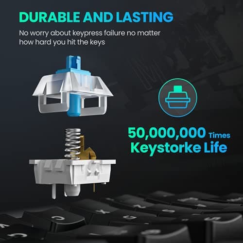 PICTEK TKL Mechanical Gaming Keyboard, Compact 87 Key Mechanical Computer Keyboard with Blue Equivalent Switches, 27 LED Lighting Modes, 100% Anti-Ghosting Wired USB Keyboard for Windows PC/MAC Games image