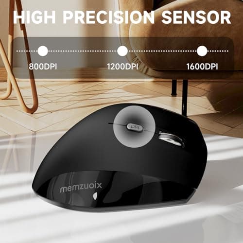 Memzuoix Wireless Ergonomic Mouse, Upgraded 2.4G Optical Wireless Vertical Mouse with Adjustable DPI 800/1600/2400, Pinky Finger Rest for Large Hands image