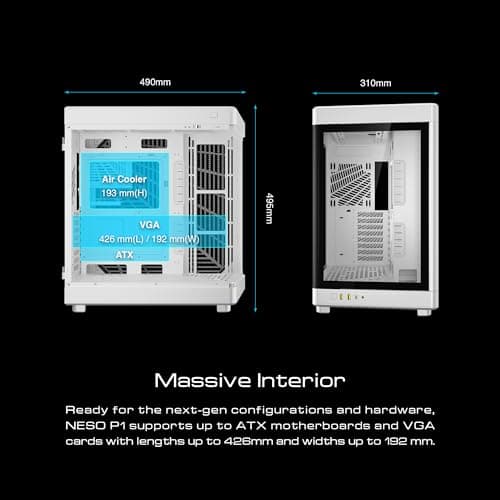 GAMDIAS NESO P1 ATX Full Tower White with Tempered Glass Side Panel and Front Panel: USB 3.2 Gen 2 Type-C, USB 3.2 Gen 1 Type-A image
