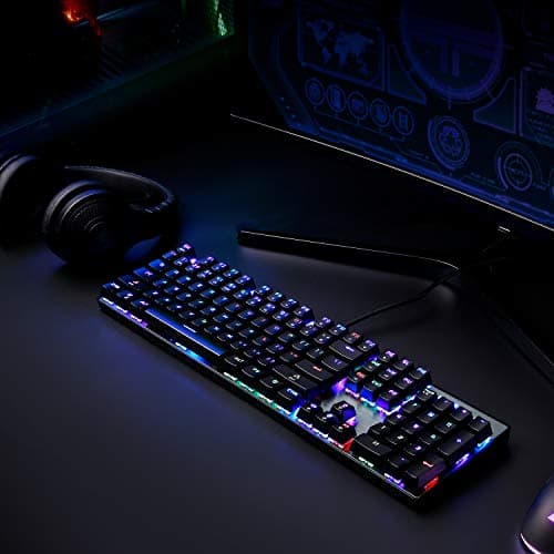 AUKEY Mechanical Keyboard Blue Switch, 104-Key RGB Backlit Gaming Keyboard with Customizable Lighting Effects, Aluminium USB Wired Keyboard for Gaming and Typing image