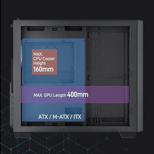 Vetroo AL700 ATX Mid Tower Black with Tempered Glass Side Panel and Front Panel USB 3.2 Gen 2 Type-C, USB 3.2 Gen 1 Type-A, USB 2.0 Type-A image