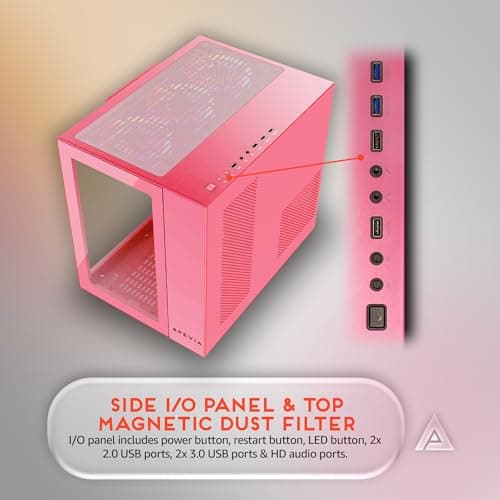 Apevia Prism Elite ATX Mid Tower Pink with Tempered Glass Side Panel, USB 3.2 Gen 1 Type-A, USB 2.0 Type-A image