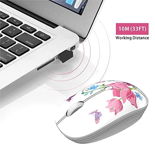 TENMOS M101 Wireless Mouse Cute Silent Computer Mice with USB Receiver, 2.4G Optical Wireless Travel Mouse 1600 DPI Compatible with Laptop, Notebook, PC, Computer (Butterfly) image