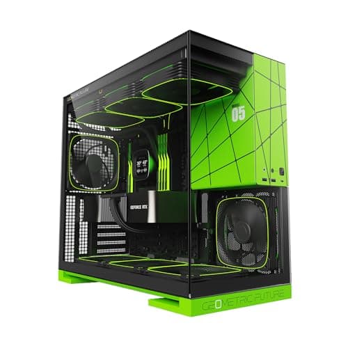 Geometric Future Model 5 ATX Mid Tower Black / Green Tempered Glass Side Panel image