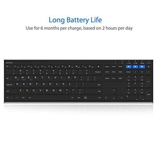 Arteck Universal Bluetooth Keyboard Multi-Device Stainless Steel Full Size Wireless Keyboard for Windows, iOS, Android, Computer Desktop Laptop Surface Tablet Smartphone Built in Rechargeable Battery image