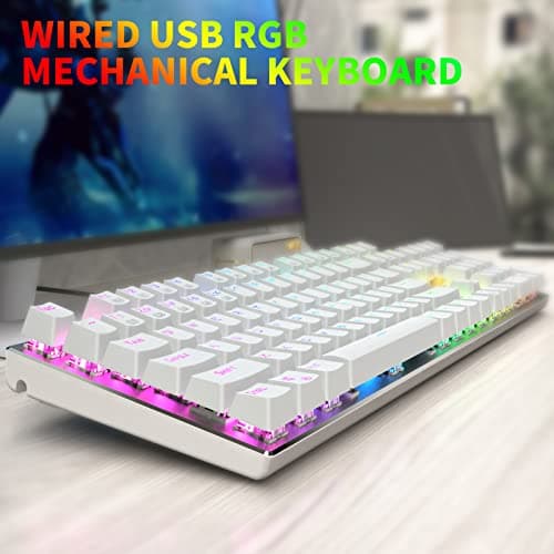 E-Element Z-88 RGB Mechanical Gaming Keyboard, Programmable RGB Backlit, Blue Switch -Tactile & Clicky, Water Resistant, 104 Keys Anti-Ghosting for Mac PC, Silver+White image