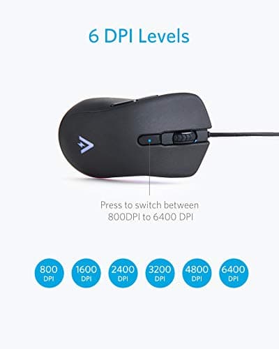 Anker Gaming Mouse with 6Dpi Levels (800, 1600, 2400, 3200, 4800, and 6400), 1000 Hz Polling Rate, Programmable Buttons, Ergonomic USB Computer Mouse, RGB Gamer Desktop Laptop PC Gaming Mouse image