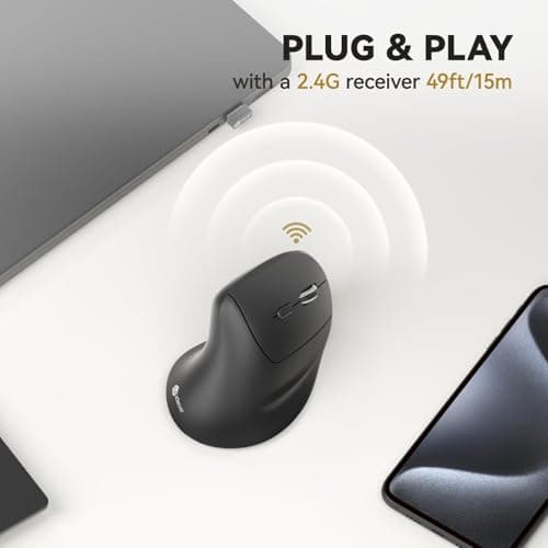 iClever Vertical Mouse - Ergonomic Mouse Wireless 6 Buttons with Adjustable DPI 1000/1600/2000/2400 Comfortable 2.4G Optical Ergo Mouse for Laptop, Computer, Desktop, Windows, Mac OS image