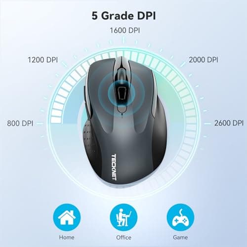 TeckNet 2600DPI Bluetooth Wireless Mouse, 12 Months Battery Life with Battery Indicator, 2600/2000/1600/1200/800DPI image