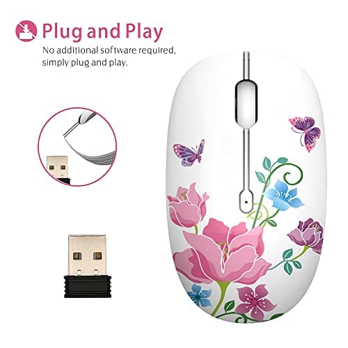 TENMOS M101 Wireless Mouse Cute Silent Computer Mice with USB Receiver, 2.4G Optical Wireless Travel Mouse 1600 DPI Compatible with Laptop, Notebook, PC, Computer (Butterfly) image