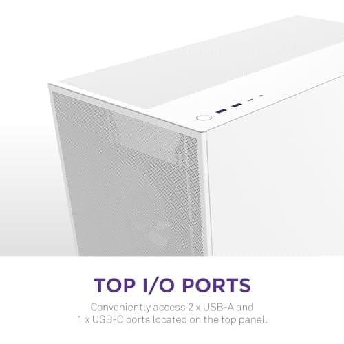 NZXT H7 Flow (2024) ATX Mid Tower White Tempered Glass Side Panel, USB 3.2 Gen 2x2 Type-C, USB 3.2 Gen 1 Type-A image