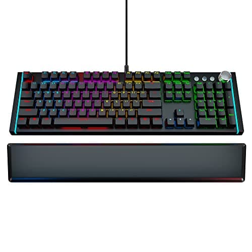 [Upgraded 2020] Gaming Membrane Keyboard with Mechanical Feel Clicks, LED RGB Backlight 104 Keys + 8 Multimedia & Ergonomic Stand - Anti-Ghosting, Palm Rest - for PC/MAC/Computer/Desktop Pro Gamers main image