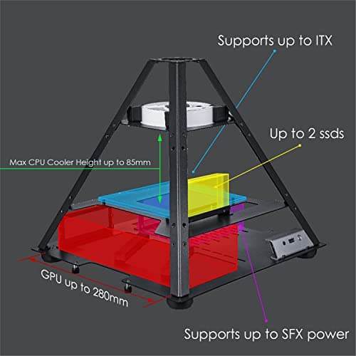 Azza Pyramid Mini 806 Mini-ITX Tower Silver / Black with Tempered Glass Side Panel and USB 3.2 Gen 1 Type-A image