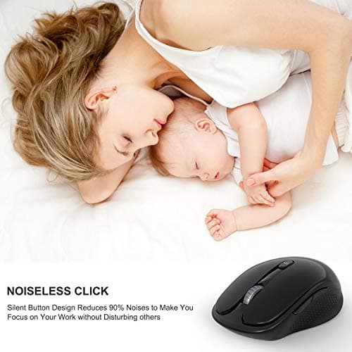 Wireless Silent Mouse, WISFOX 2.4G Wireless Laptop Mouse with USB Nano Receiver, 3 Adjustable DPI Levels and 6 Buttons, Power On-Off Switch, A Long Battery Life Ideal for Work, Study, Sport Fan image