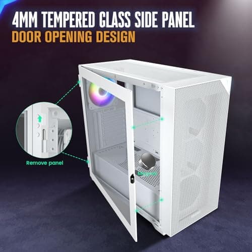 Vetroo AL800 ATX Mid Tower White with Tempered Glass Side Panel and USB 3.2 Gen 2 Type-C, USB 3.2 Gen 1 Type-A, USB 2.0 Type-A Front Panel image