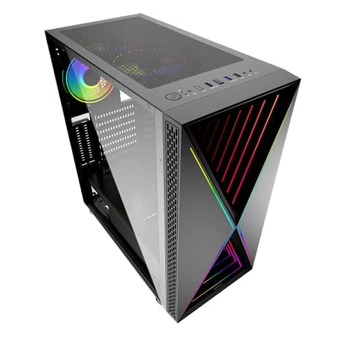 BGears b-BlackWidow-RGB ATX Mid Tower Black with Tinted Tempered Glass Side Panel and Front Panel USB 3.2 Gen 1 Type-A, USB 2.0 Type-A image