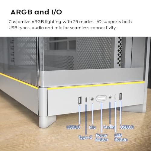 Montech HS02 Pro ATX Mid Tower White Tempered Glass Side Panel with USB 3.2 Gen 2 Type-C and USB 3.2 Gen 1 Type-A image