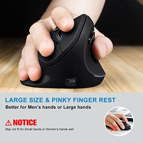 AUTLEY Wireless Ergonomic Mouse, 2.4G Optical Wireless Vertical Mouse with Adjustable DPI 800/1200/1600, Pinky Finger Rest for Large Hands image