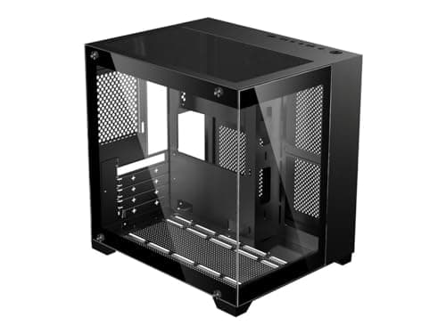 DIYPC DIY-CUBE01 Micro ATX Mini Tower Black with Tempered Glass Side Panel and USB 3.2 Gen 1 Type-A, USB 2.0 Type-A image