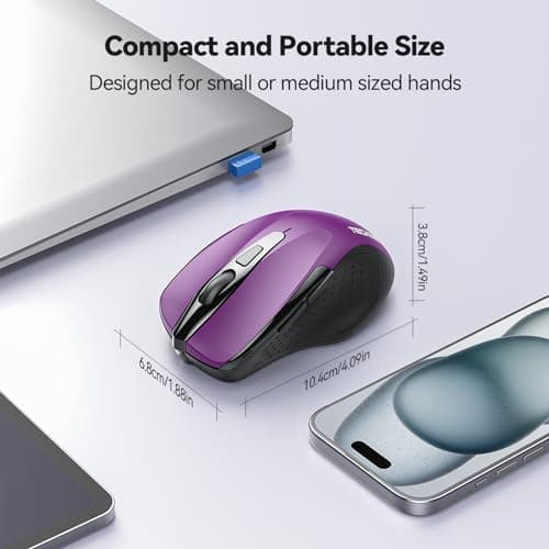 TeckNet Pro 2.4G Ergonomic Wireless Optical Mouse with USB Nano Receiver for Laptop,PC,Computer,Chromebook,Notebook,6 Buttons,24 Months Battery Life, 2600 DPI, 5 Adjustment Levels image