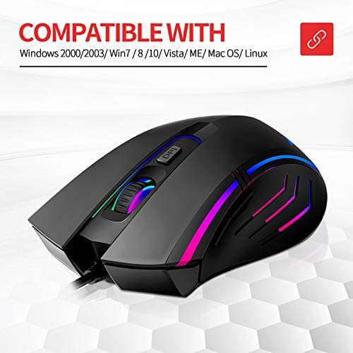 Havit Gaming Mouse RGB Wired,6 Adjustable DPI(800-1600-2400-3200-4800-6400) USB Ergonomic Computer Mice with 6 Buttons for Laptop PC Gaming (RGB) image