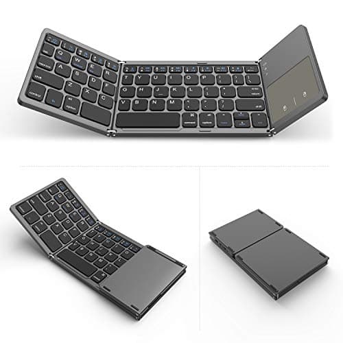 Foldable Bluetooth Keyboard, Jelly Comb Dual Mode Bluetooth & USB Wired Rechargable Portable Mini BT Wireless Keyboard with Touchpad Mouse for Android, Windows, PC, Tablet-Dark Gray image