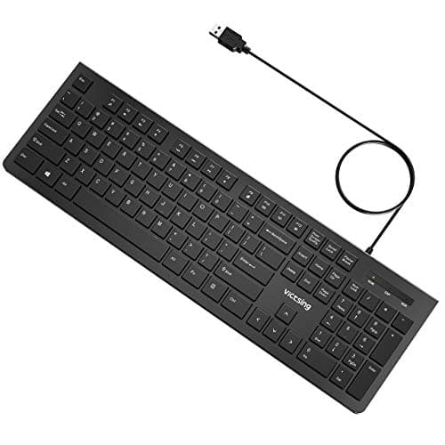 VicTsing Wired Keyboard Slim, Computer Keyboard USB Keyboard with Foldable Stand, Chiclet Keyboard for Windows 7/8/10/Vista, Mac/Laptop/Desktop-Black image