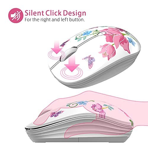 TENMOS M101 Wireless Mouse Cute Silent Computer Mice with USB Receiver, 2.4G Optical Wireless Travel Mouse 1600 DPI Compatible with Laptop, Notebook, PC, Computer (Butterfly) image