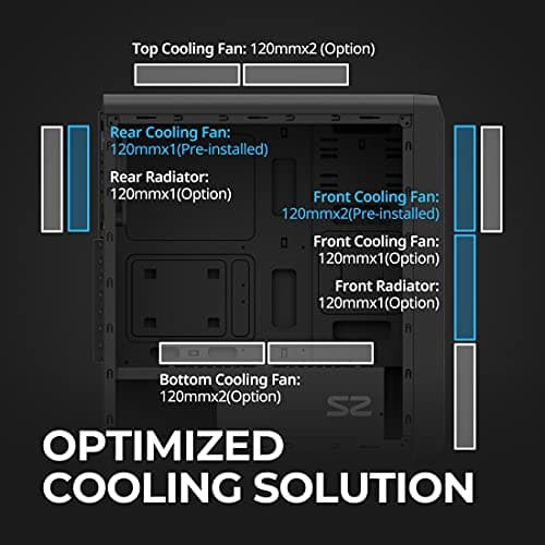 Zalman S2 ATX Mid Tower Black with Acrylic Side Panel and USB 3.2 Gen 1 Type-A, USB 2.0 Type-A image
