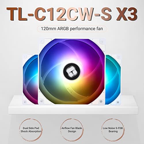 Thermalright TL-C12CW-S X3 120mm White PWM Addressable RGB 66.17 CFM 3-Pack image