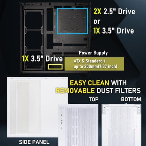 BitFenix CETO300 ATX Mid Tower White with Tempered Glass Side Panel and USB 3.2 Gen 2 Type-C USB 3.2 Gen 1 Type-A image