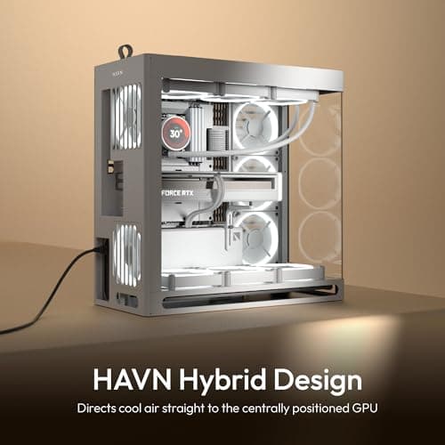HAVN HS420 ATX Mid Tower White with Tempered Glass Side Panel and USB 3.2 Gen 2 Type-C, USB 3.2 Gen 1 Type-A Front Panel image