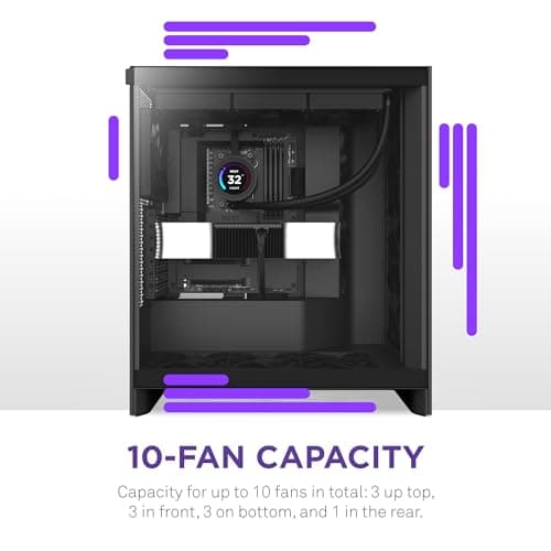 NZXT H7 Flow (2024) ATX Mid Tower Black with Tempered Glass Side Panel and USB 3.2 Gen 2x2 Type-C USB 3.2 Gen 1 Type-A image