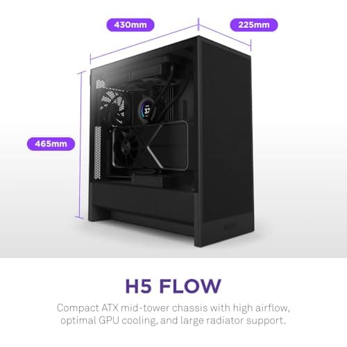 NZXT H5 Flow (2024) ATX Mid Tower Black with Tempered Glass Side Panel and USB 3.2 Gen 2x2 Type-C, USB 3.2 Gen 1 Type-A image