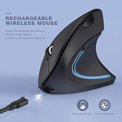 Wireless Ergonomic Mouse, Jelly Comb Rechargeable 2.4G Bluetooth Vertical Mouse Switch to 3 Devices Optical Mice with 6 Buttons 3 Adjustable DPI Levels for Laptop, PC, MacBook, Notebook image