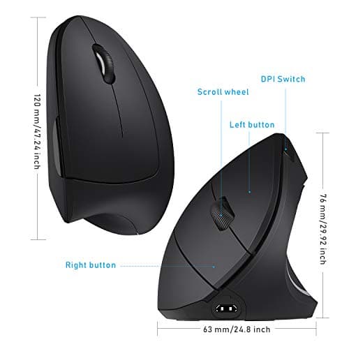 Wireless Ergonomic Mouse, Jelly Comb Rechargeable 2.4G Bluetooth Vertical Mouse Switch to 3 Devices Optical Mice with 6 Buttons 3 Adjustable DPI Levels for Laptop, PC, MacBook, Notebook image