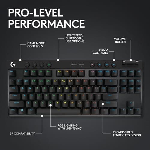 Logitech PRO X RGB Bluetooth/Wireless/Wired/Wired Logitech GX Blue Clicky Gaming Keyboard image