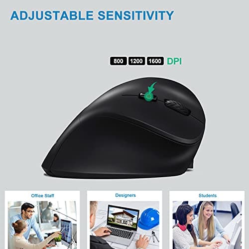 AUTLEY Wireless Ergonomic Mouse, 2.4G Optical Wireless Vertical Mouse with Adjustable DPI 800/1200/1600, Pinky Finger Rest for Large Hands image