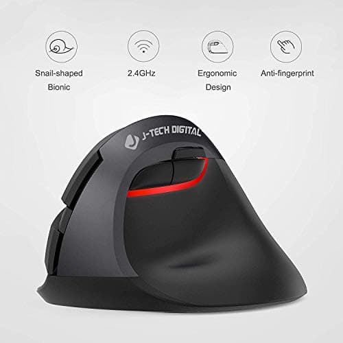 J-Tech Digital Wireless Ergonomic Vertical Mouse with Nano Transceiver, 3 DPI, Windows Mac, Black [V628M-2.4G] image