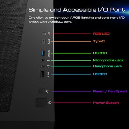 GAMDIAS ATHENA P1 ATX Mid Tower Black with Tempered Glass Side Panel and USB 3.2 Gen 1 Type-C, USB 3.2 Gen 1 Type-A, USB 2.0 Type-A image