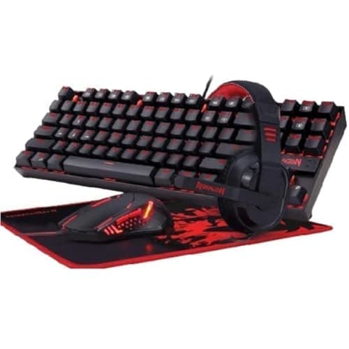 Redragon K552-BB Mechanical Gaming Keyboard and Mouse Combo & Large Mouse Pad & PC Gaming Headset with Mic, 87 Key RED LED Backlit Keyboard for Windows PC (Keyboard, Mouse, Headset Mousepad Set) image
