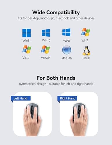 Wireless Mouse TeckNet 2.4G Optical Mouse with USB Nano Receiver for Notebook, PC, Laptop, Computer, 18 Month Battery Life, 3 Adjustable DPI Levels: 2000/1500/1000 DPI (Grey) image