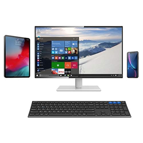 Arteck Universal Bluetooth Keyboard Multi-Device Stainless Steel Full Size Wireless Keyboard for Windows, iOS, Android, Computer Desktop Laptop Surface Tablet Smartphone Built in Rechargeable Battery image