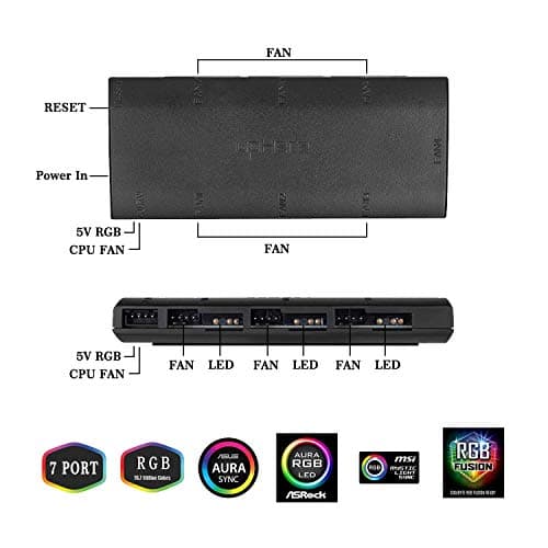 upHere 5V 6-Pack 120mm Silent Intelligent Control 5V Addressable RGB Fan Motherboard Sync, Adjustable Colorful Fans with Controller T3SYC3-6 image